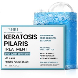 Body Soap for Keratosis Pilaris  Exfoliating Soap Scrub with 10 AHA  Micro Pumice Beads  Buffingbar for Smooth Skin, Strawberry Legs, Ingrown Hair... 