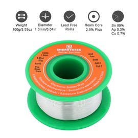 E ENERSYSTEC Lead Free Solder Wire Rosin Core 1.0mm 100g, Electronic Solder Wire Alloy Sn99 Ag0.3 Cu0.7, Electrical Solder Wire, No Lead Soldering Wire No Lead Unlead Fast Melting Low Temp Well Flow