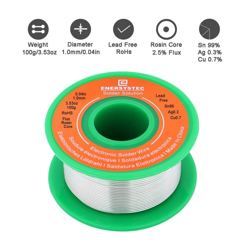 E ENERSYSTEC Lead Free Solder Wire Rosin Core 1.0mm 100g,