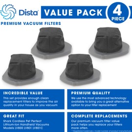 Dista Filter - Pack of 4 Dust Cup Filter Compatible with Shark Cordless Pet Perfect Lithium-Ion Handheld Vacuums Models LV800 LV801 LV801C. Compare to Part # XDCF800. Pack of 4