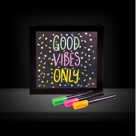 Neon Light Effect Message Frame. Includes 3 Coloured Pens, Pink, Green & Orange. Wall Mountable. Wipe Clean. Battery Powered.