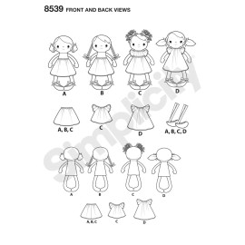 Simplicity SEWING PATTERN Sew Cloth Soft Fabric Rag Doll Girl Clothing Clothes Vintage 8539