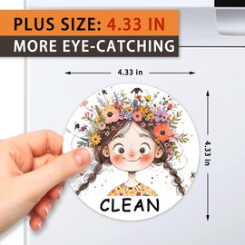 Large 4.33 in Dishwasher Magnet Clean Dirty Dishwasher Sign，Funny Cute Cartoon Clean Dirty Dishwasher Magnet，Strong Double Sided Magnetic Indicator Sign for Everyday use (Boys & Girls)