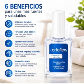 Esmalte Endurecedor y Fortalecedor para Uñas Suaves, Quebradizas y Partidas Ortoflex 15 ml. Fortalece, Repara y Protege desde su Primer Uso.