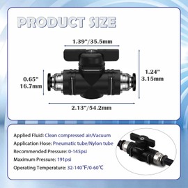 Tugermoola 3PCS 1/4" Push to Connect Fittings Air Valve Quick Connect Air Hose Fittings 1/4"OD Pneumatic Ball Valve Air Line Fittings OLA026-3