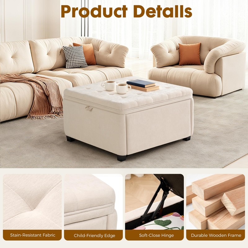 2BYF Storage Ottoman 30 Inch Large Hidden Storage Ottoman Foot