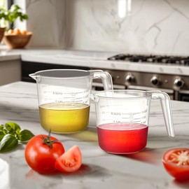 Amazing Abby - Molina - Unbreakable Plastic Measuring Pitcher (2-Pack), Food-Grade Measuring Jugs, 2-Cup Capacity (1/2-Quart), Stackable and Dishwasher-Safe, Great for Oil, Vinegar, Flour, More