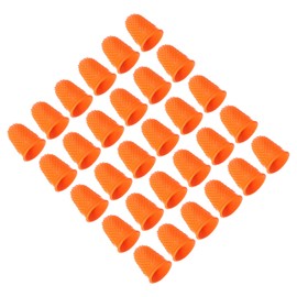 PATIKIL Rubber Finger Tips, 30 Pack Silicone Thumb Fingertip Protector Finger Cots Covers Guard Pads Thimble Grips for Office Counting Sewing, Orange S Size