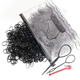 Hanyousheng Pack of 1000 Elastic Hair Bobbles Small Hair Tail Tools for Girls Lady Doll Hair Styling with 1 Piece Hair Band Cutter Remover + 2 Braiding Aid Hair (Black)