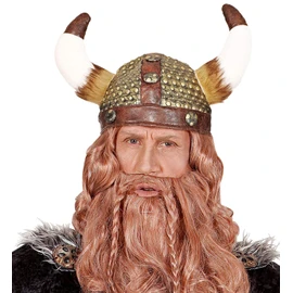 Widmann 09169 Viking Helmet with Horns and Fur, Nordman, Robber, Hat, Headpiece, Accessory, Theme Party, Carnival