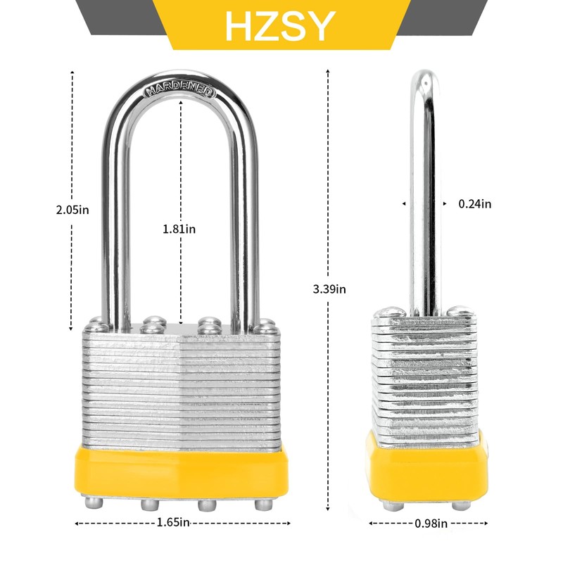 HZSY Padlocks Keyed Alike, Pack of 24, Laminated Steel Keyed