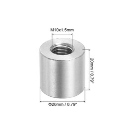 QUARKZMAN Pack of 4 M10 Round Connecting Nuts, 304 Stainless Steel Coupling Nut 20 mm/0.8 Inch Length Sleeve Rod Pin Nut for Bracket, M10 x 20 x 20 mm