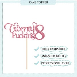 Decoración para tartas de 28 años de edad, color oro rosa, decoración para tartas de cumpleaños o aniversario