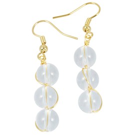 Nupuyai Stone Drop Earrings for Women, Wire Wrapped Triple Ball Beaded Dangle Hook Earrings for Ladies, Rock Quartz