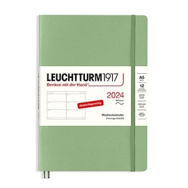 LEUCHTTURM1917 367661 Weekly Planner Medium (A5) 2024, Soft Cover, Sage, German, 12 Months