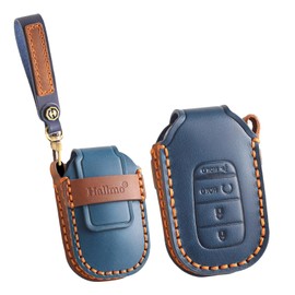 ontto Car key cover fit for Honda 2023 2024 Civic Accord Pilot CRV HRV CRZ Fit Odyssey Ridgeline Crider handmade leather key case holder keyring keychain Smart Key Shell Accessories 4 buttons Blue