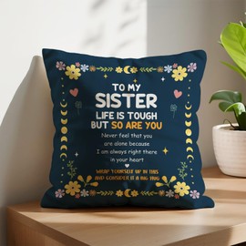 CosxHabitat Floral Sister Gifts Throw Pillow Covers,Cozy Gifts for Sisters Grils Friends,Heartwarming Sisterly Cushion Pillow,18x18 inch