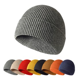 Enwokran Winter Hat, Knitted Hat, One Piece, Seamless, Unisex, Stretchy, Comfortable, Breathable Beanie Hat, Roll Up Edge, Cuffed Skull Blanket, Fisherman Hat, gray