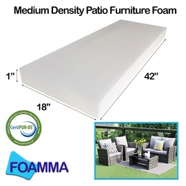 Foamma Medium Density Outdoor Cushion Replacement for Patio Furniture Premium Comfort and Support 1” x 18” x 42” Cover Not Included