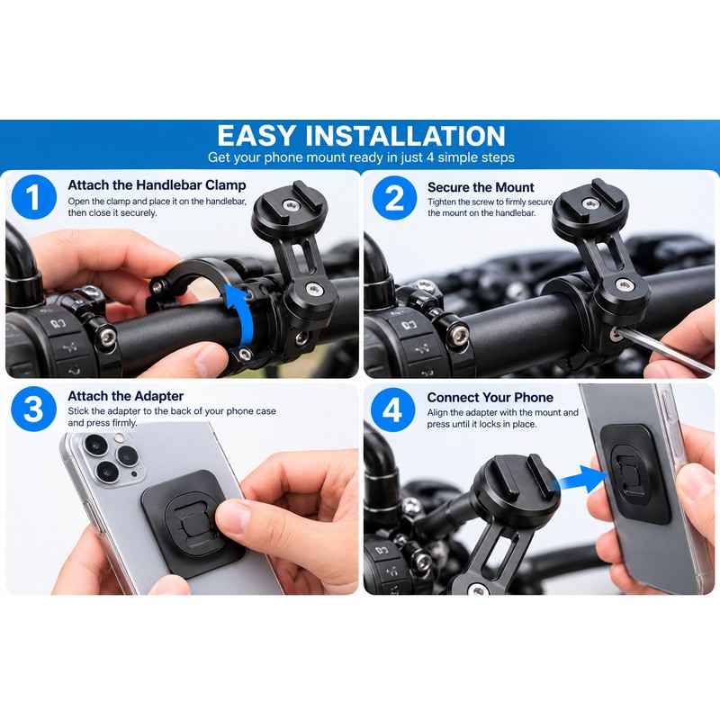 Motorcycle Phone Mount for Handlebar Use – Anti-Shock ABS &