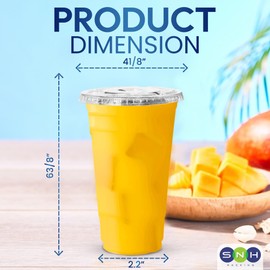 SNH Packing 100-Pack 24 oz Clear Plastic Cups with Straw Slot Flat Lids - Sturdy Disposable Cups for Iced Coffee, Smoothies, Cold Beverages, Milkshakes, To-Go Drinks - BPA-Free & Leak-Resistant