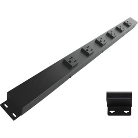 24” Hardwired Power Strip (NO Power Cord), 6 Vertical Tamper Resistant Outlets (NEMA 5-15R - NOT 20Amp), with Ears (with mounting tabs on Both Ends), Black