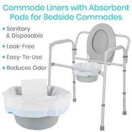 Vive Commode Liners with Absorbent Pads - Portable Toilet Bedside Chair Replacement Bags - Disposable Porta Potty Liners for Bariatric Standard Arm 3 in 1 Folding Buckets - Leakproof (72 Pack)