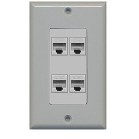 RiteAV Decorative 1 Gang 4 Port Cat5e Ethernet Wall Plate - Gray/Gray