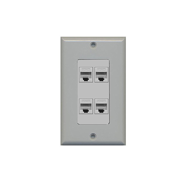 RiteAV Decorative 1 Gang 4 Port Cat5e Ethernet Wall Plate