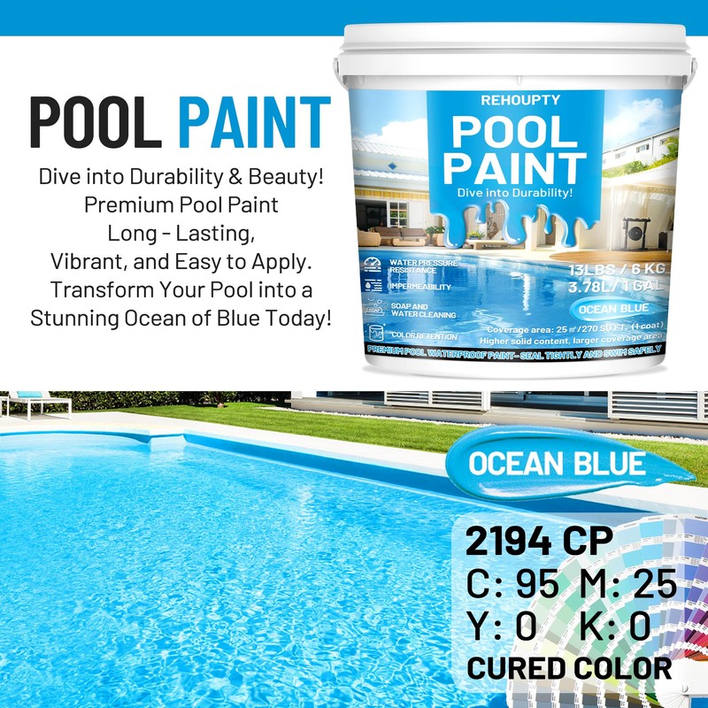 Pool Paint Ocean Blue, Durability Water-Based Acrylic Resin Concrete Pool