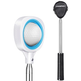 CHAMPKEY Two-Sided 6Ft / 9Ft / 12Ft / 14.5Ft Golf Ball Retriever Lite Version - Premium Stainless Steel Telescopic Golf Ball Picker- Come with Premium Head Cover(14.5Ft,Blue)
