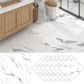 Peel and Stick Floor Tile 12 x 12 Inch 25 Packs White Marble Floor Tiles Self Adhesive Vinyl Flooring Waterproof Laminate Flooring for Bathroom Kitchen Stick on Floor Tiles Easy for Home Decor