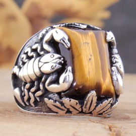 Natural Tiger Eye Stone Solid 925 Sterling Silver Scorpion Design Ring for Men (13)