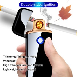 Electronic Lighter, Electric Lighter, Smart USB Rechargeable Lighter, Cool Lighters Portable Dual Sided Ignition Windproof Lightweight Plasma Lighter Boyfriends Father Gifts-Frosted Black