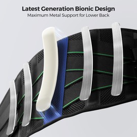 FREETOO Ergonomic Back Support Belt for Men Women Lower Back Pain with 7 Metal Stays, Comfy Back Brace with 3D Soft Pad for Sciatica,Scoliosis, Breathable Lumbar Support Belt for Daily Work & Activity