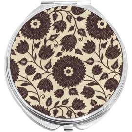 NewCharms Brown Flower Pattern Compact with Mirrors - Perfect for your Pocket or Purse
