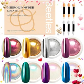 Beetles Polvo Cromado para Uñas, 8 Colores Efecto Espejo y Aurora Pro | Polvos perlados y holográficos para acabados espejo y aurora en uñas de gel y nail art creativo