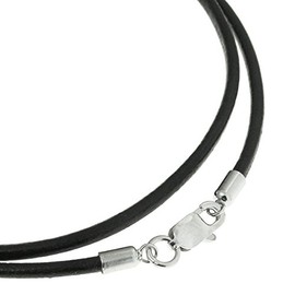 Queenberry Black Leather 1mm Choker Necklace Sterling Silver Lobster Clasp, 16 inch
