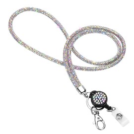 Soleebee Card Holder Lanyard Bling Rhinestone Lanyard with Key Ring Crystal Collar Women's Necklace Kit for Key Ring ID Card Holder, From colour with ID yo-yo