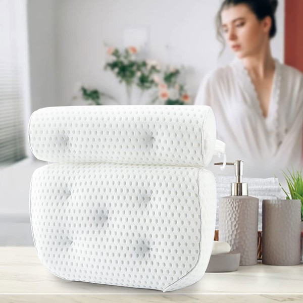MAISITOO Bath Pillow, Bath Pillow, Neck Pillow for Bathtub, 4D Mesh Neck Pillow, Bath Pillow, Comfort Bath Pillow with 7 Suction Cups for Home Spa and Bathtubs, Supports Head, Neck