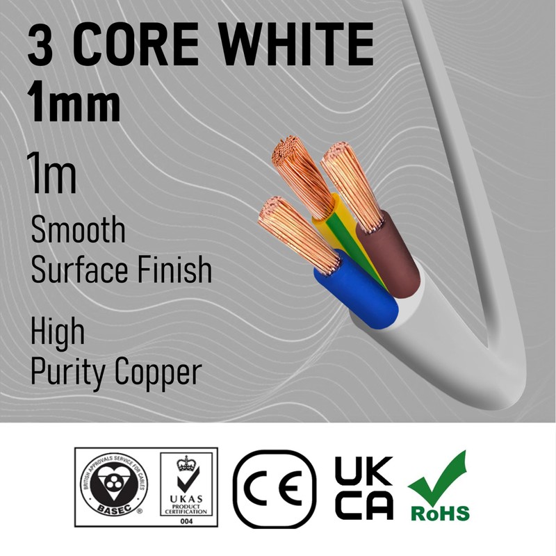 Primes DIY 3 Core Round White Flex Flexible Cable, stranded
