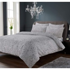 Olivia Rocco Chantilly Duvet Cover Set Modern Print Cotton Rich Quilt Covers Reversible Easy Care Bedding Bed Linen Sets, Single Grey