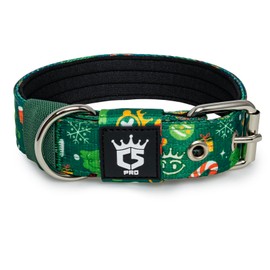 TSPRO Tactical Dog Collar Strong Dog Collar 3.3 cm Wide Thick Dog Collar with Robust Metal Buckle Collar Dog for 32-40 cm Neck Dogs (Christmas Green S)