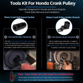 Sunluway For Honda Crank Pulley Tool 19mm Harmonic Balancer Socket & 50mm Crankshaft C...