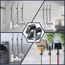 3-H 6 Pack Mop and Broom Holder Big Size Hanging 1 KG Extra,Broom Holder Wall Mount for Hanging and Organizing Shove Rake Yard Tools in Kitchen Shed Laundry Room Bathroom Garden(black)