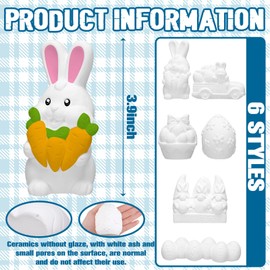 Marsui 6 Pcs Easter Ceramics to Paint Ceramic Easter Egg Bunny Ready to Paint Easter DIY Figurines Kit Unpainted Easter DIY Art and Craft with Brush Palette Paint for Adults Happy Easter Table Decor