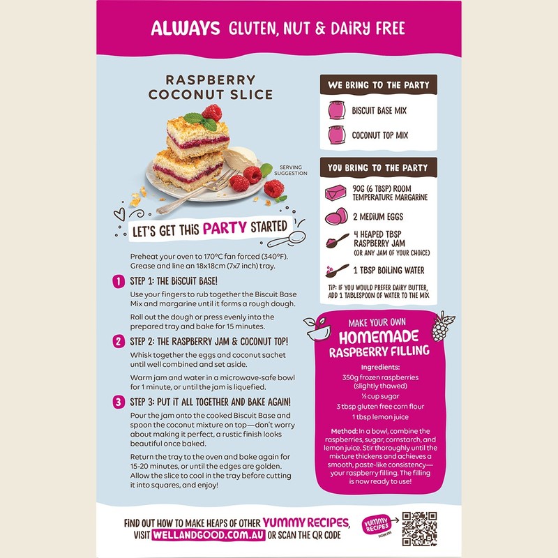 Well & Good Raspberry Coconut Slice Mix 370g