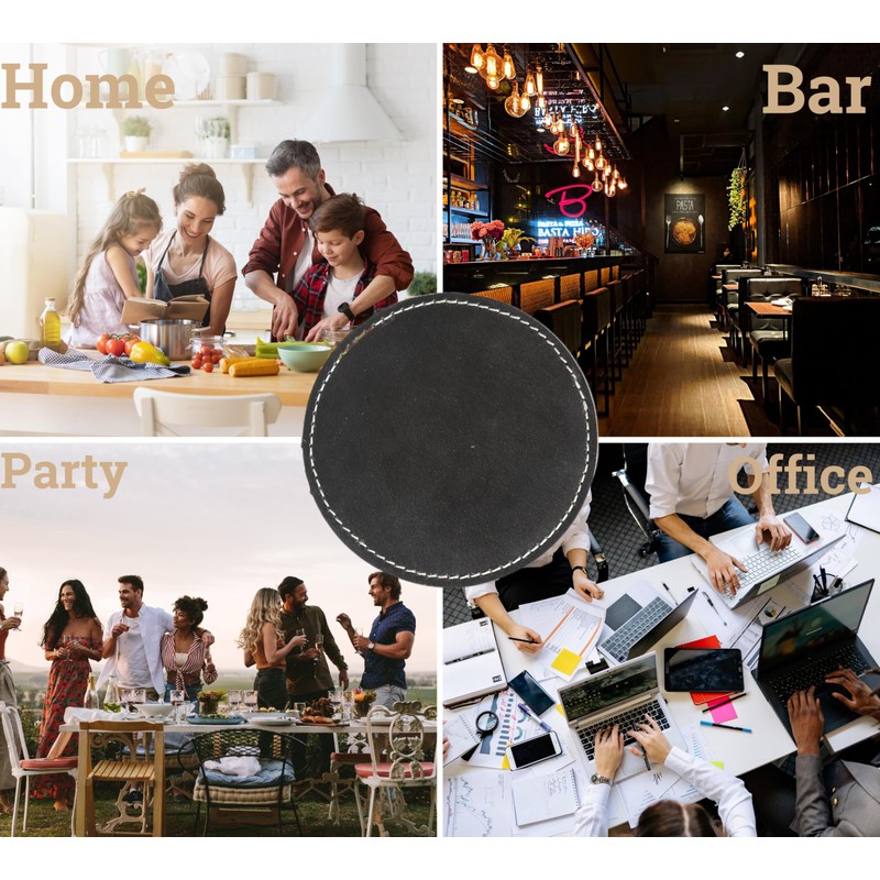 Rustic Leather Coasters for Drinks - Black Leather Coaster Blanks