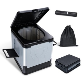 Portable Toilet, Camping Toilets Portable with Lid for Adults and Kids, Collapsible Porta Potty with Paper Holder, Portable Toilet for Camping, Hiking, Outdoor, Car, Truck, RV, Emergency Use (Gray)