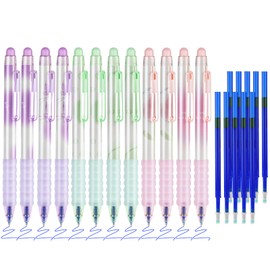 BAYTORY Erasable Pens, Retractable Fine Point 0.5mm Gel Pens with Eraser Clear, 12Pcs Blue Ink Pens & 10Pcs Refills, Smooth Writing for Note Taking Crossword Puzzles (Flower & Butterfly)